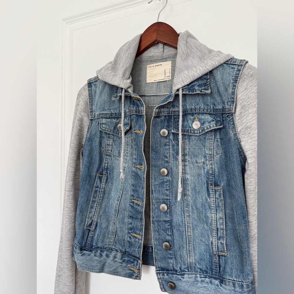 Denim Jacket with Gray Hoodie size Small